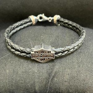 HARLEY DAVIDSON SILVER & ROSE GOLD PLATED LEATHER BRACELET